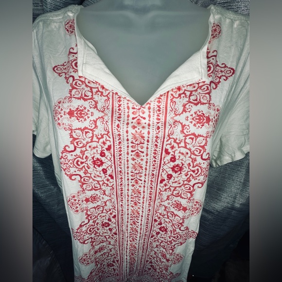 Croft & Barrow White Pink Bohemian V-Neck Boho T-Shirt Blouse Top ~ X-Large - Picture 9 of 10